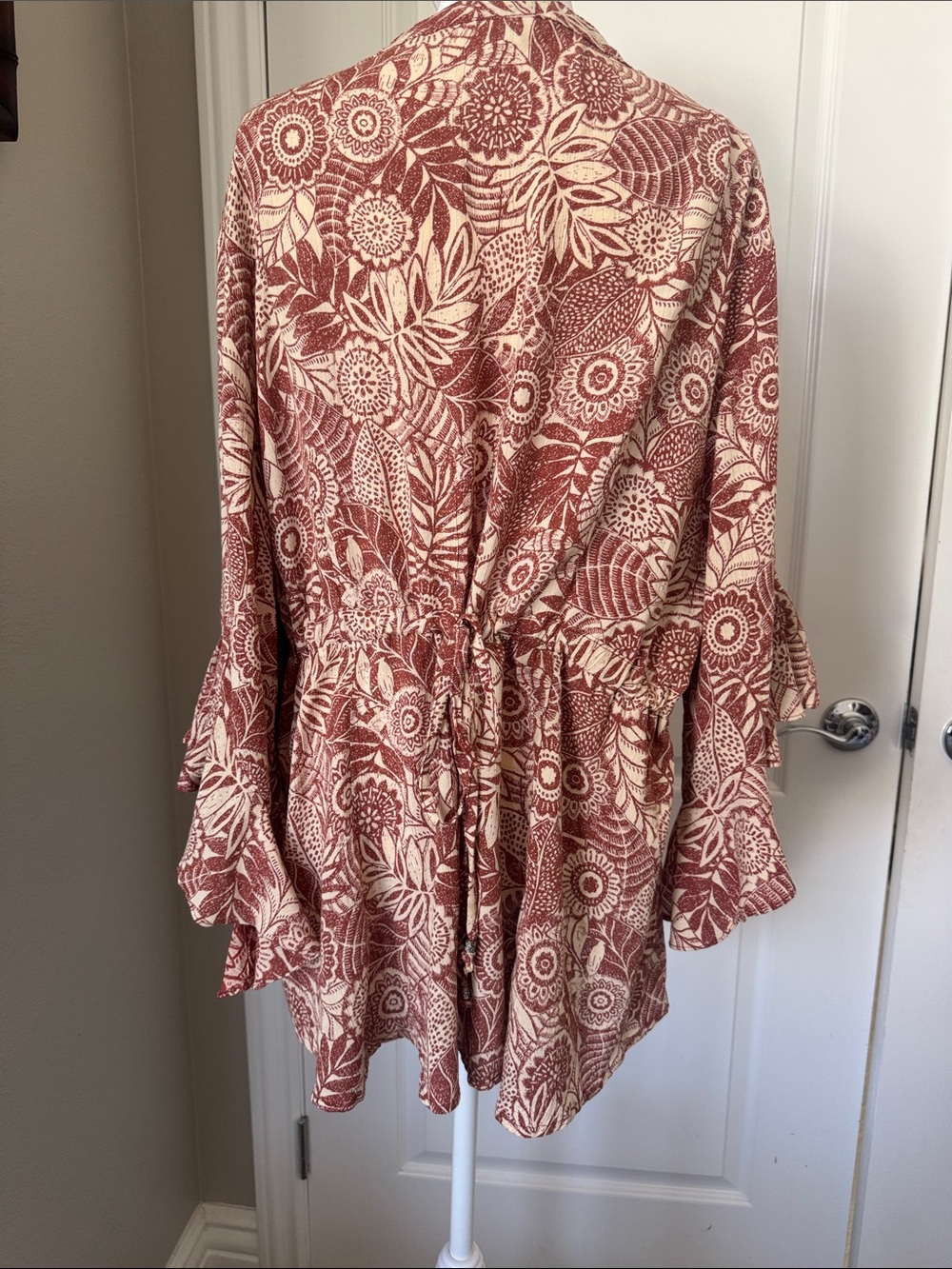 Boho Floral Button-Front Tunic Top - Rust Cream - Picture 2 of 4